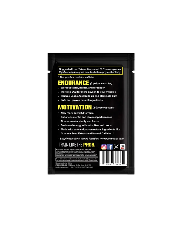 Pre-Race/Pre-Workout & Endurance Supplement Combo Pack/Single Serving (5 Capsules)